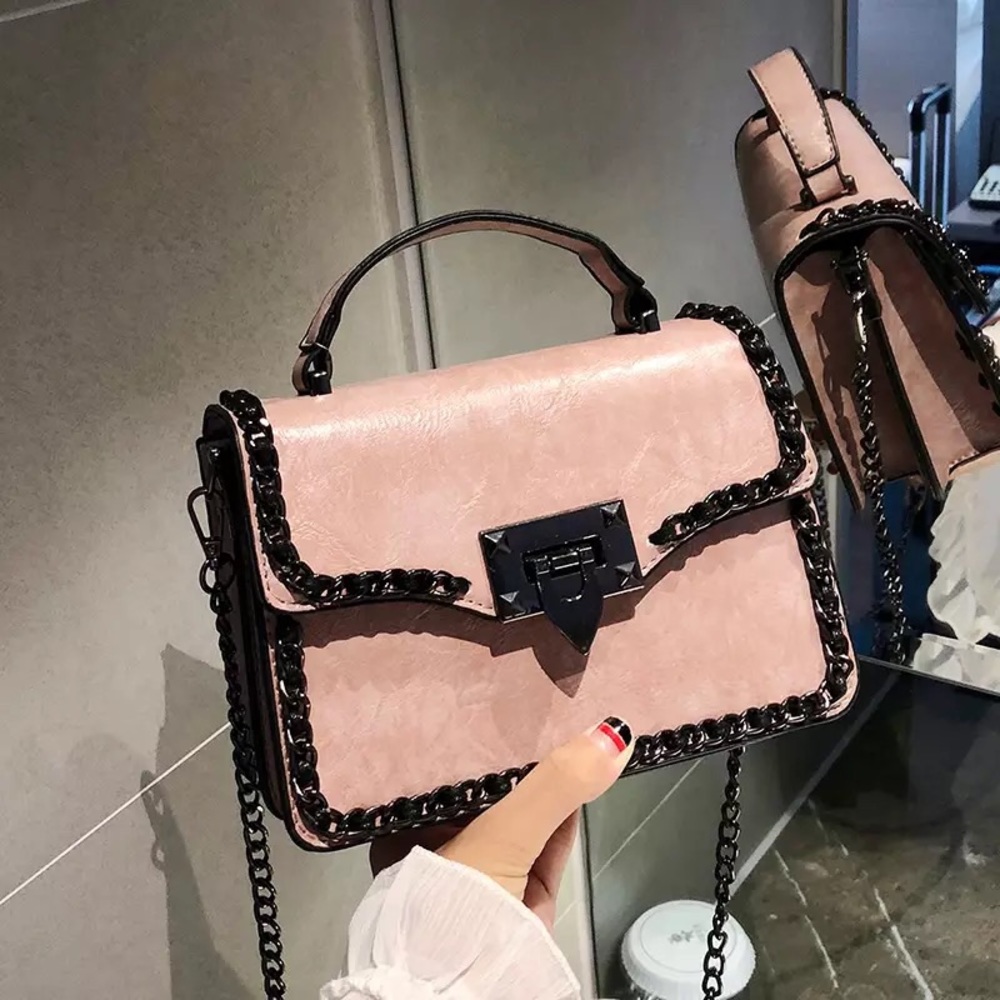 Handbag chain lock blush pink womens shoulder purse - Picture 3 of 8